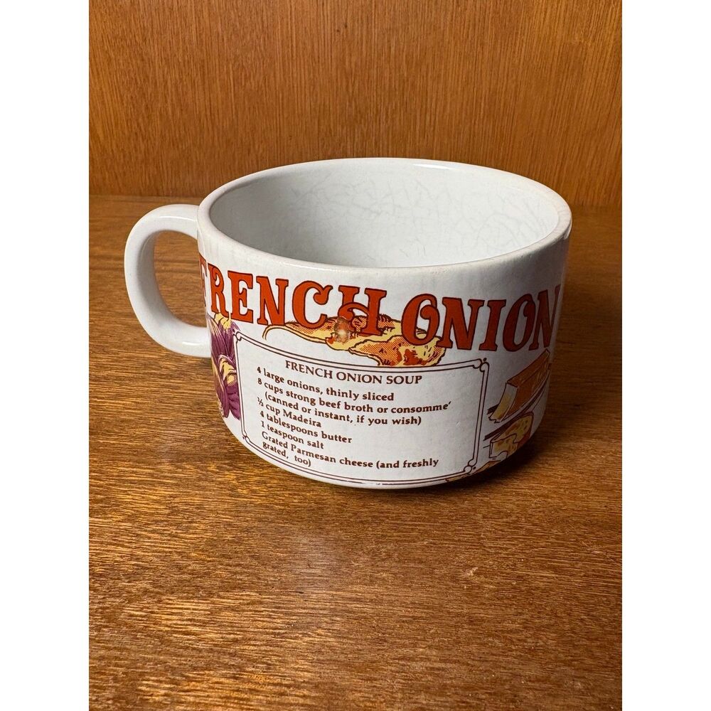 1970s VTG Recipe Soup Mugs Set of 4 French Onion Clam Chowder Split Pea Mushroom - Picture 6 of 15